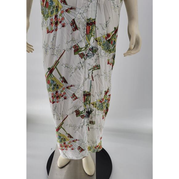 Vintage Kimono Wrap Robe Womens White Green Japanese Yukata‎ Style Traditional - Picture 9 of 16